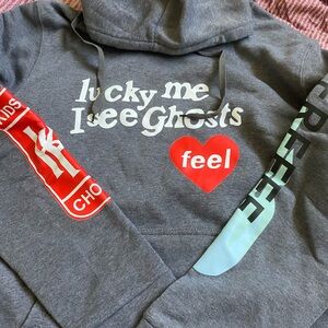 Gray Graphic Hoodie with Red Heart